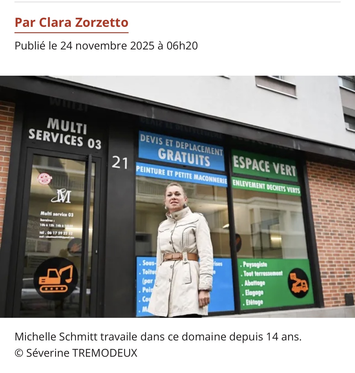 Michelle Schmitt devant la boutique Multiservice 03 à Moulins — article La Montagne