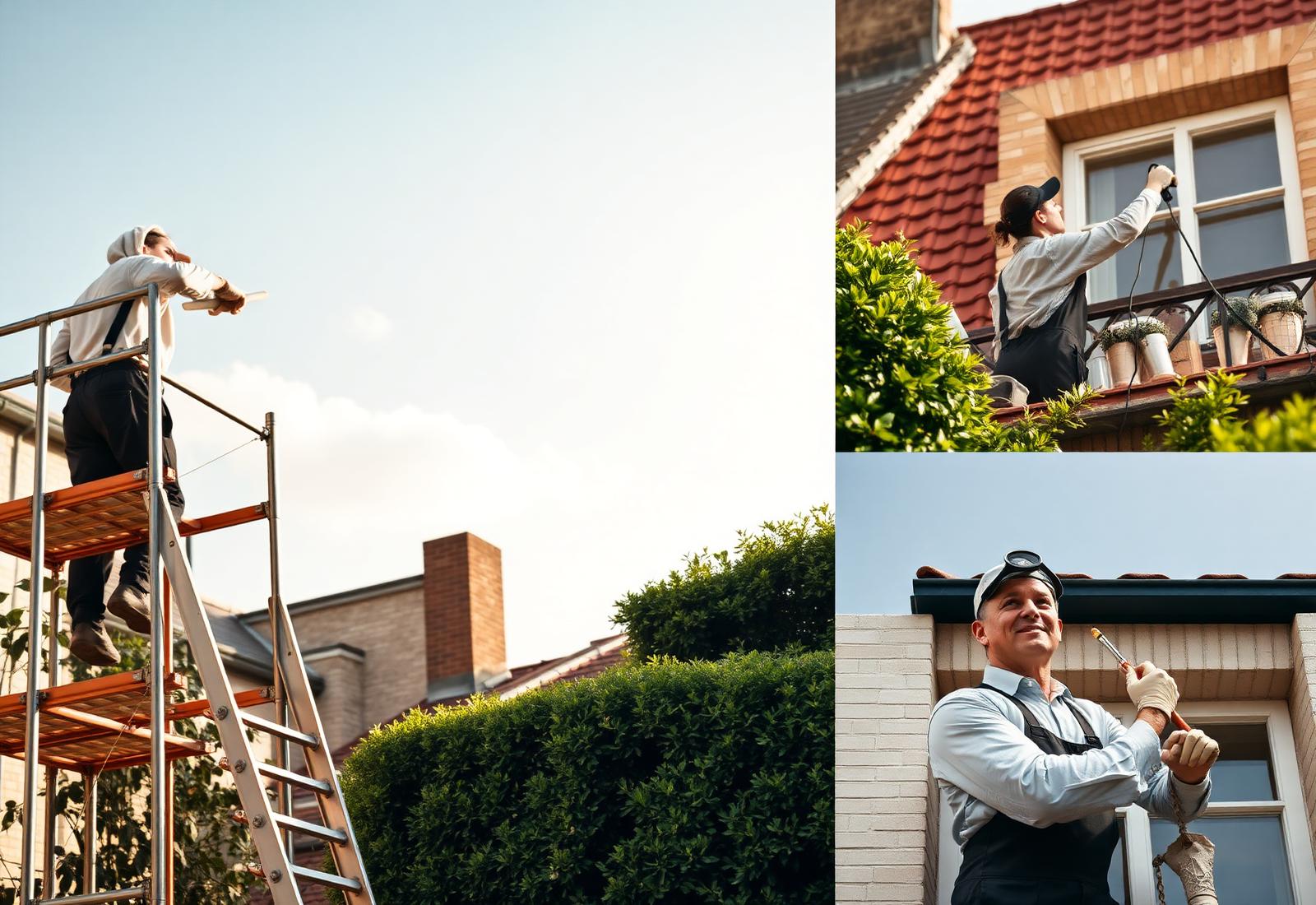 Équipe d'artisans et professionnels Multiservice 03 au travail : peintre, jardinier, couvreur, laveur de vitres